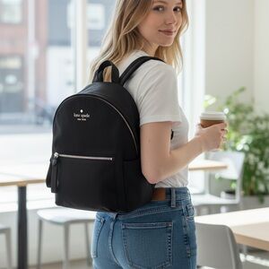 Kate Spade Black Backpack with Metallic Details